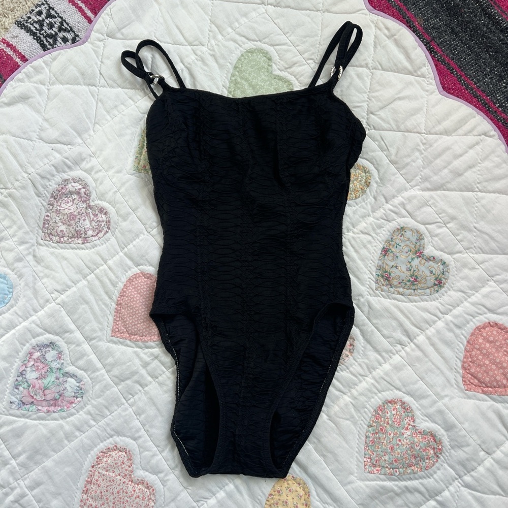 La Blanca Black Ruched One Piece Vintage Bathing Suit Size 6 High Cut Waist